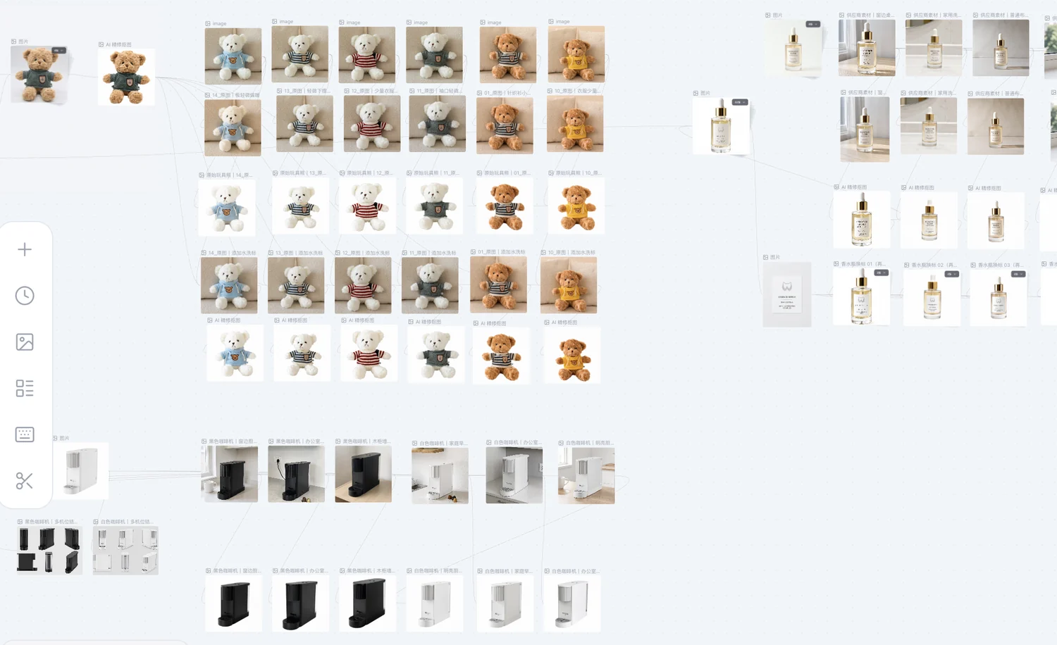画布上批量生成的同款商品多角度、多场景图片